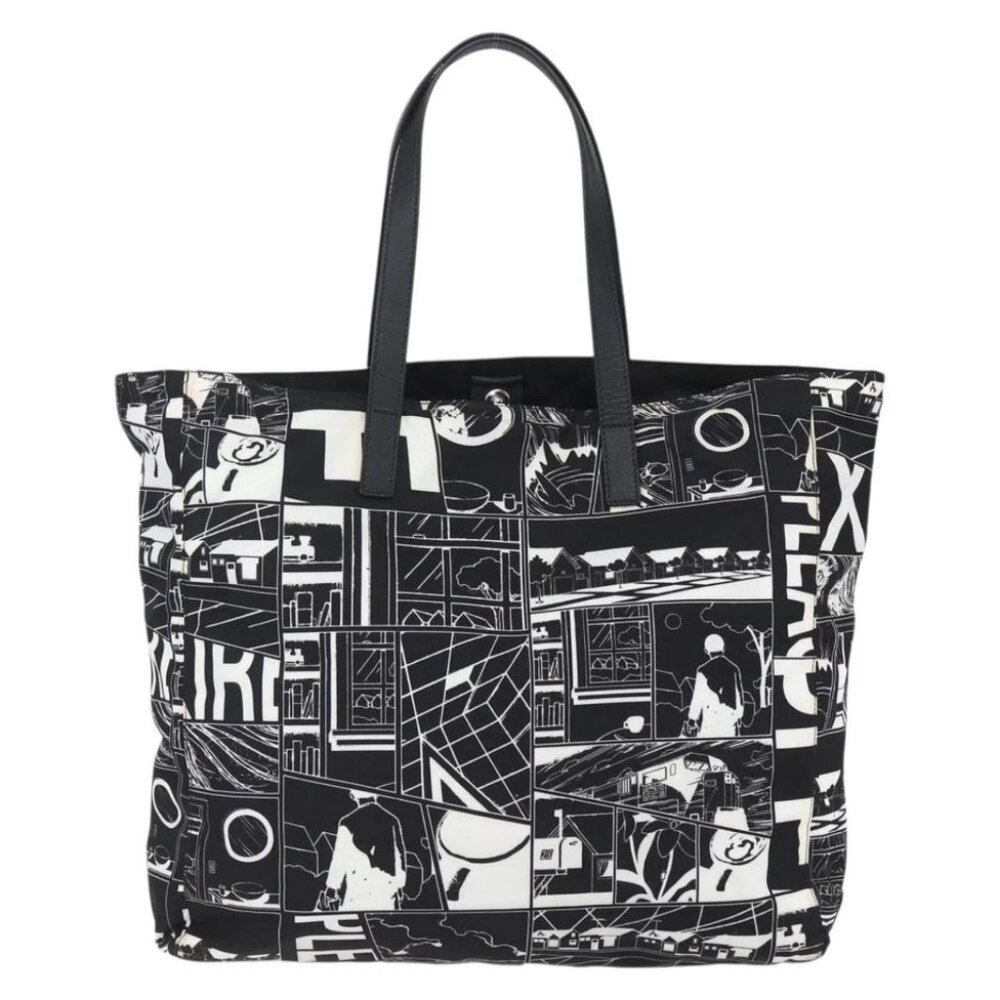 PRADA Tote Bag Nylon White Black Silver Auth - Picture 2 of 16